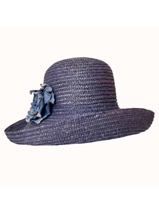Vintage Villager Periwinkle Straw Cloche Hat Floral Rosette Church Derby Party main image 12